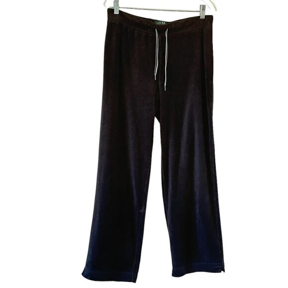 Lauren Ralph Lauren Black Stretch Micro Velvet Pull-on Pants Wide Leg   Size M - Picture 1 of 6